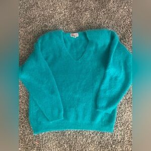 Women's Levante Angora Sweater Cable Pullover Rich Blue Long Sleeve Fuzzy Sz L